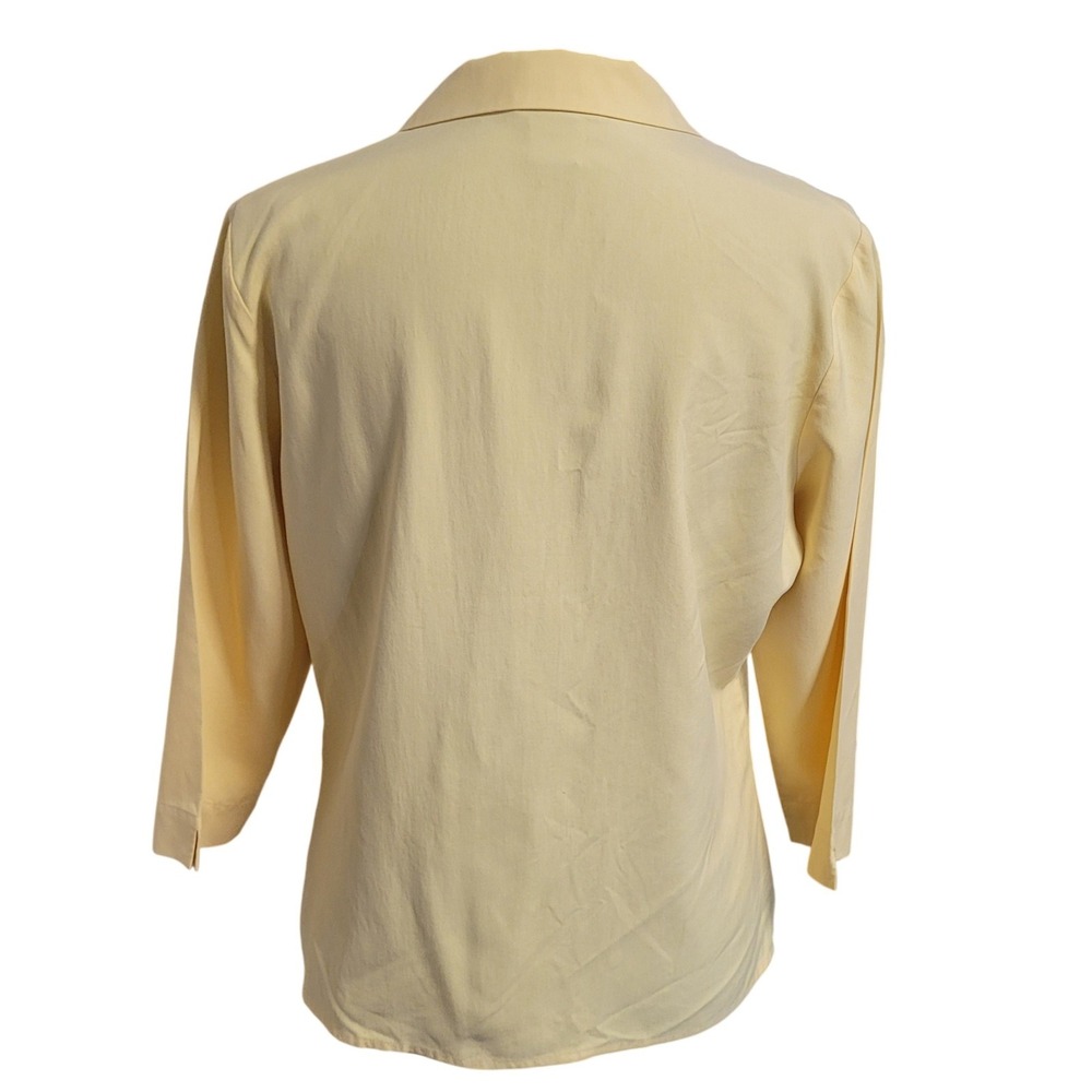 Butter Yellow Blouse M Sandwash Silk‎ Vintage 90s Button Up 3/4 Sleeve - Picture 4 of 5